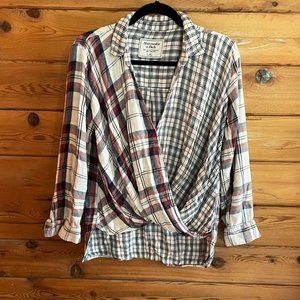 Abercrombie & Fitch Mixed Media Wrap Style Flannel Top Size S